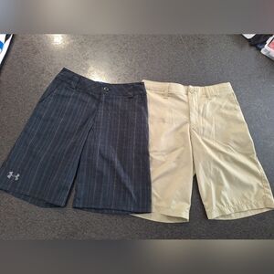 Under Armour Boys Navy Pinstripe and Khaki Athletic Shorts - 2 Pack